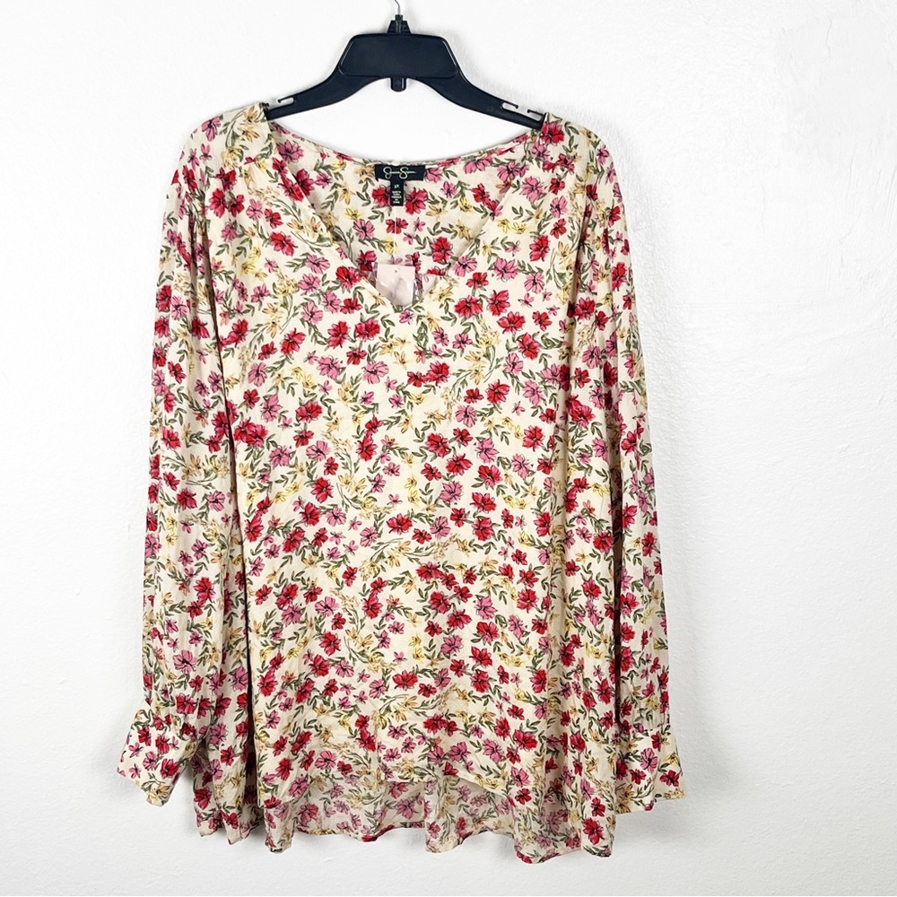 JESSICA SIMPSON Gardenia Long Sleeves V-Neck Top 3X Boho Floral Cottagecore